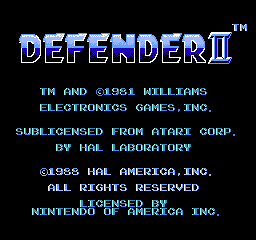 Defender II title screen for NES